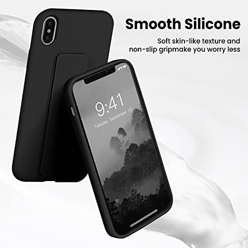 Laudtec Silicone Iphone X/Xs Case With Stand/Kickstand,Vertical And Horizontal Stand Hand Strap Metal Kickstand Case For Iphone X/Xs (Black) #TOP1