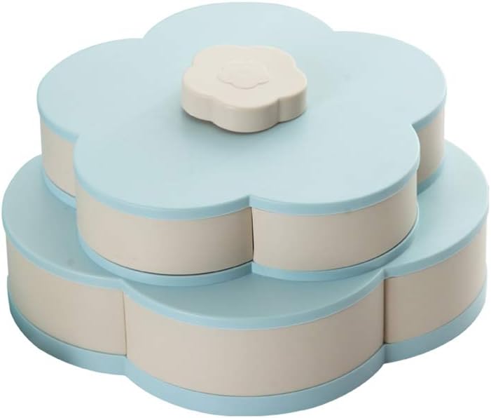 TOPofly Flower Rotating Candy Box Light Blue 2 Layer Dried Fruit Plate Snack Serving Tray