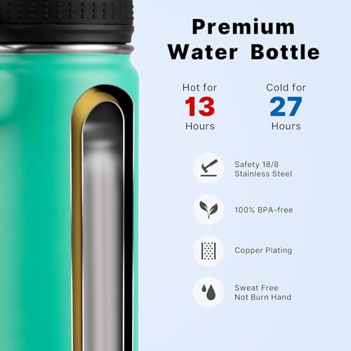 Image of koodee 26 oz Water Bottle Stainless Steel Vacuum Insulated Wide Mouth Sports Water Bottle with Straw Lid, Reusable Metal Water Bottle for Girls Women (Teal)