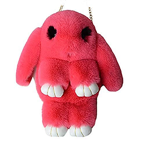 Faux Rabbit Fur Crossbody Handbag Shoulder Bag (H Rose red) 34X15