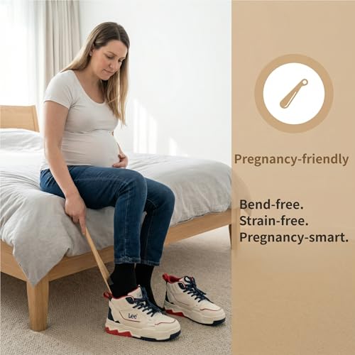 HGTC 17.3\" Innovative Wooden Shoe Horn with Boot Hooks, Multi-functional, Perfect Gifts for Seniors, Men, Women, Kids