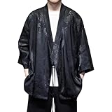 HZCX FASHION Cardigan Kimono for Men Black Silk Satin Robe Mens Lightweight Traditional Hanfu Silky Chinese Dragon Shirt(Black,Small)