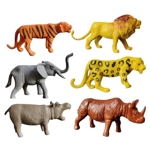 Image of ZESTHOME Wild Animals Playset for Kids - Lion, Tiger, Elephant, Zebra, Rhinoceros, Hippopotamus | Realistic PVC Jungle Animal Figurines | Educational Pretend Play Toys for Boys & Girls | 6 pcs