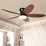 Luminária Ventilador de Teto, 5 Pás Reversíveis, Silencioso 32dB, Ventilador de Teto com Controle Remoto, 30W, 3 Cores de Luz Ajustáveis, Dimerização Contínua (110-220V)