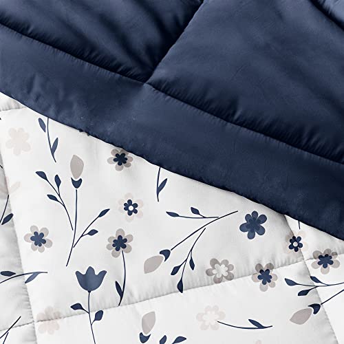 Merit Linens Down Alternative Reversible Navy Floral Queen Comforter Set | Extra Soft, All Season | Machine Washable & Double-Brushed Breathable 3 Piece Comforter Set Comforter + 2 Pillow Included #TOP6