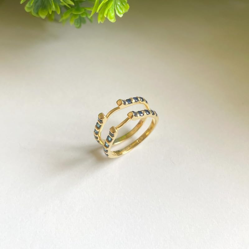 Blue Sapphire Enhancer Guard for Women, 14K Gold Finish Round Cut Sapphire Ladies Bridal Wedding Wrap Ring