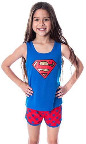 DC Comics Girls' Superman Pajamas Classic Logo Racerback Tank and Shorts Loungewear Pajama Set
