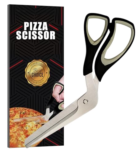 Grey lebensmittelechte scharfe Pizzaschere schneidet Pizza ohne die Beläge zu verschieben. Pizzaschneider Spülmaschinenfest weicher Griff und multifunktionale Küchenschere 27 cm lang