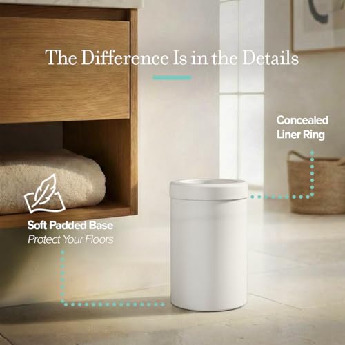 Image of Gatco Small Bathroom Trash Can with Lid, Round 3 Gallon Stainless Steel Wastebasket, Under Sink, Matte Pearl, for Bathroom, Bedroom, Office (1931)