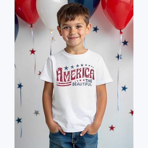 IZYJOY Girl Boy 4th of July Shirt Kid America The Beautiful T Shirt USA Flag Star Stripes Patriotic Short Sleeve Tees Tops4