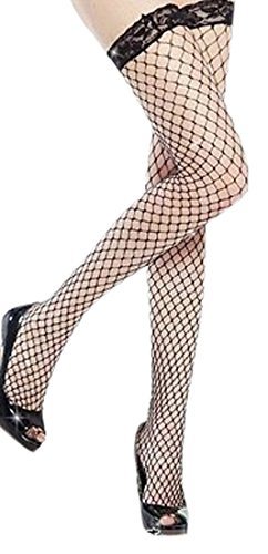 CCINEE セクシー 網タイツ ガーター ストッキング ニーハイ/ランジェリー コスチューム ハロウィン/ガーター 網 タイツ 仮装 コスプレ 衣装 (黒/中網) - 画像4