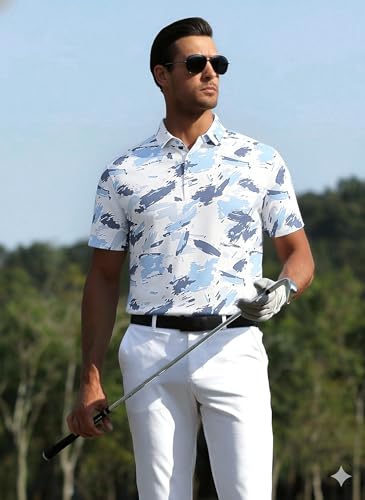Image of Alex Vando Mens Golf Shirts Short Sleeve Breeze Quick-Dry Print Polo Shirt