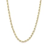 Floreo 10k Yellow Gold 3mm Hollow Rope Chain Necklace with Lobster Claw Clasp for Women and Men, 20 Inch