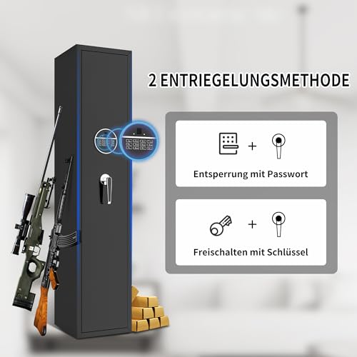 Waffenschrank, Waffentresore mit elektronischen Zahlenschlössern zur Aufbewahrung von Langwaffen, Pistolen und Munition (Schwarz, 5 Gewehre)