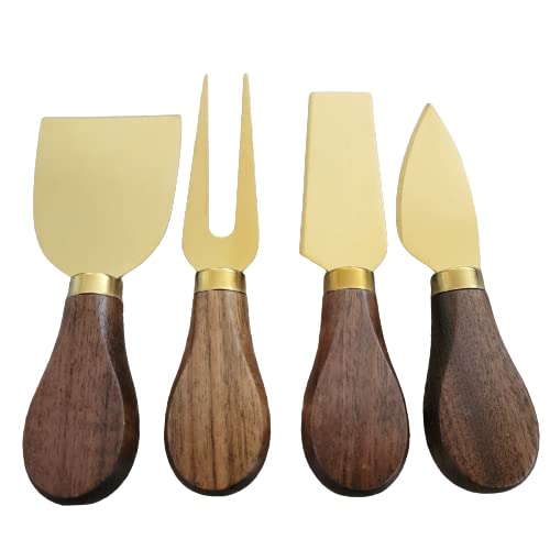 Gold Plated Cheese Knives in Walnut Wood. Cheeseboard knife