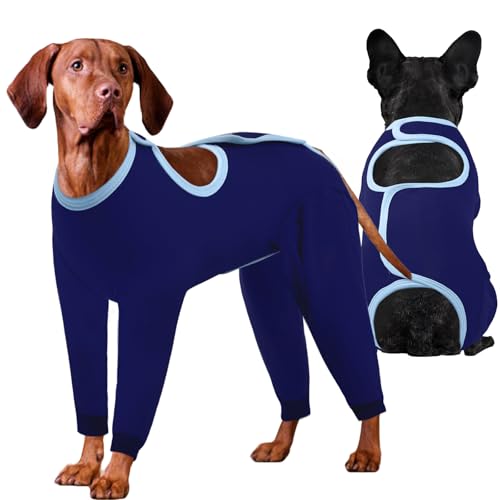 Image of IDOMIK Dog Recovery Suit After Surgery,Long Sleeve Dog Surgical Onesie for Surgery,Soft Breathable Pet Pajamas Anti Shedding,Adjustable Bodysuit Prevent Licking Wound,Cone Collar Alternative,Blue,XL