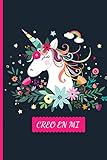 Creo en Mi: Cuaderno Punteado A5 (6X9 in) para tomar notas, diario, apuntes, caligrafia, lettering, dot grid bullet journal I Tema Unicornio Flores Negro 120 pag