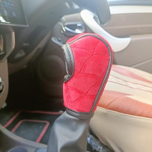 Image of YOURKARTS.COM Car Gear Knob Cover Velvet Soft Touch - Universal Gear Shift Knob Protector, Anti-Slip & Dustproof Gear Shifter Cover for Car Interior Accessories (Red)