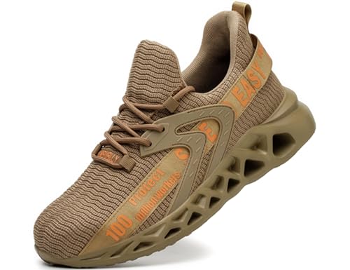 IYVW FZ311 Chaussure de Securité Homme Montante S3 Basket de Securite Femme Legere et Confortable Chaussures de Travail Marron 48 EU