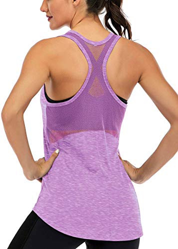 ICTIVE Workout Tank Tops for Women Sleeveless Yoga Tops for Women Mesh Racerback Tank Tops Muscle Tank Workout Tops for Women Backless Running Tank Tops Activewear Gym Tops Light Purple L
