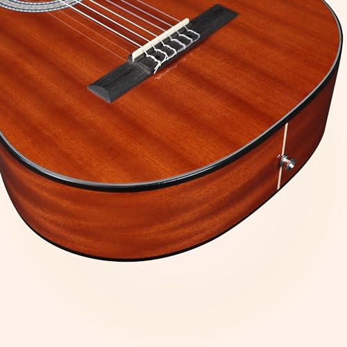 Image of WINZZ 4 /4 Classical Guitar, 39 Inch Full Size Nylon String Guitar for Beginner Adults, Full Classic Guitar Kit with Free Lessons, Gig Bag, Footstool, Capo, Tuner, Hanger and Strap (Glossy Brown)