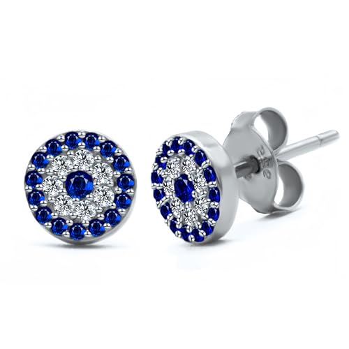 Evensee Pendientes de Plata de Ley 925, Pendientes de plata 925, Pendientes de zafiro hipoalergénico, Ideas de regalos turcos, Pendientes de plata 925, Pendientes de mal de ojo