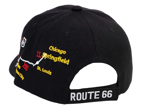 Image of TOP HEADWEAR Route 66 Embroidered Baseball Cap Americana Travel Hat | Mens Womens Historic Highway Inspired Style & Detailed Road Map Embroidery