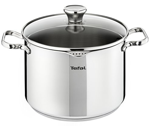 Tefal A705A835 Set 4 Pezzi + 3 Coperchi in Vetro con Funzione Sgocciolante, Acciaio Inossidabile, Argento, 24 cm