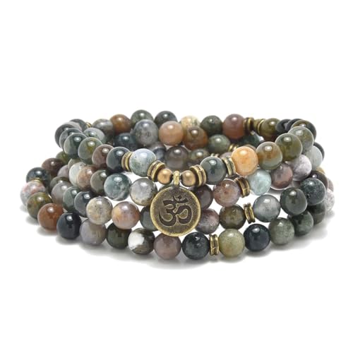 Self-Discovery Mala - 108 Perles Mala en Pierre Naturelle Bijoux Yoga Bracelet et Collier de Méditation avec Pendentif Om, Moyen, Pierre, Aucune pierre précieuse.