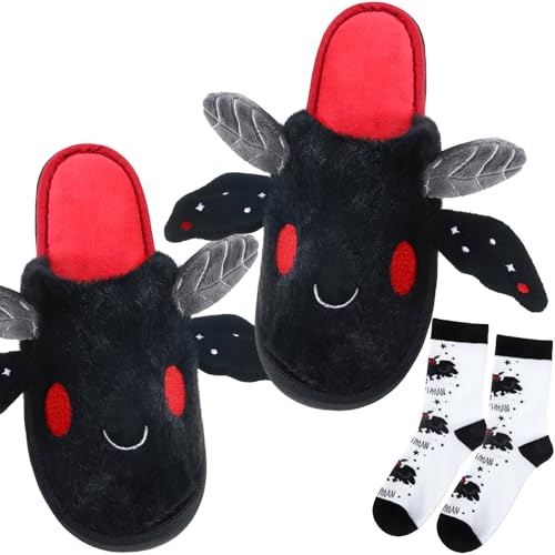Mothman Plush Slipper with Sock Halloween Mothman Gift for Women Men Warm Cryptids Animal Slippers for Halloween Cosplay
