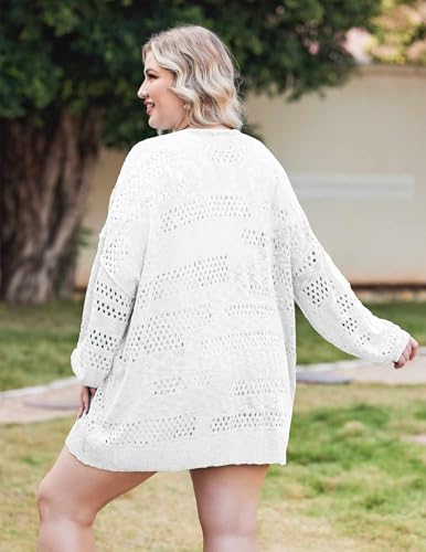 Image of IN'VOLAND Womens Plus Size Crochet Cardigan Lightweight Long Sleeve Open Front Oversized Boho Sweaters Kimonos