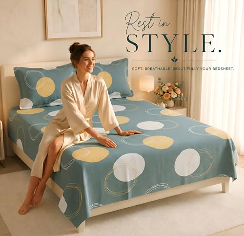 Image of HOMEKART 210 TC Premium Cotton Double Bed Bedsheet with 2 Pillow Covers | Double Bed Sheet Set | Soft, Breathable, Skin Friendly, Wrinkle Resistant & Fade Resistant |228 x 254 cm | Bedding for Home