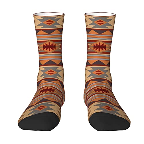 Mens Dress Socks Native Southwestern Design Tan Gray Brown American Socks for Men Fashion Crew Casual Socks