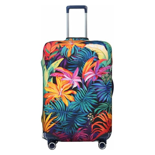 Tropical Colorful Leaves Luggage Cover Washable Elastic Suitcase Cover Anti-Scratch Travel Luggage Protector Covers for Kids Adult XL fits 29-32 inch Suitcase