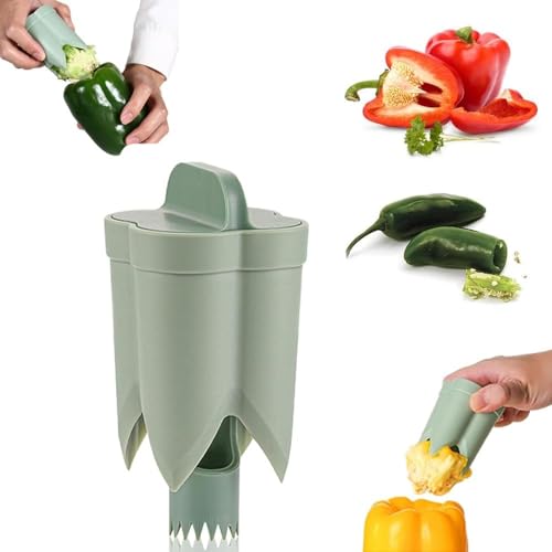 Évideur de Poivrons 2 en 1, Outil de Retrait de Graines de Poivrons, Épépineur de Poivrons, Outil de Découpe de Poivrons pour Légumes, Gadget de Cuisine (Vert)