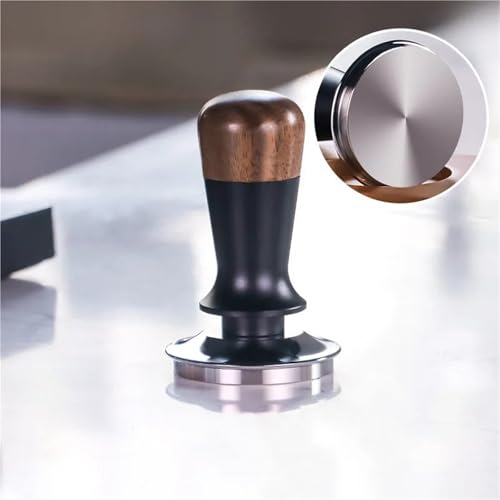 LXZNRQU Prensa De Café De Madera De Nogal, Herramientas De Barista, De Acero Inoxidable, Elasticidad De Presión Constante, 51/53/58MM(58mm,Black Flat Base)