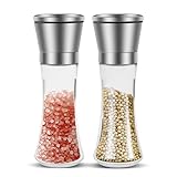 Juego De Molinillo De Sal Y Pimienta, Molinillo De Pimienta Recargable De 2 Piezas, Acero Inoxidable Cepillado, Grosor Ajustable Para Pimienta, Sal O Especias (Largo)