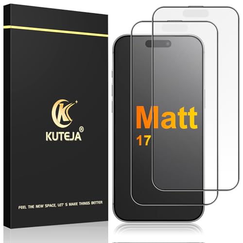 Kuteja Matt Panzer Schutz Glas für iPhone 17 [2 Stück] 9H Härte Full Screen Matte Schutzfolie Anti-Fingerabdruck Blendschutz Anti-Kratzen Gehärtetem Glas Displayschutzfolie