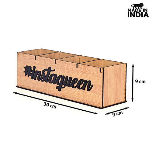 Image of GKD Makeup Box Desk Organizer for Girls makeup storage box & unique gifts for girls 4 compartment cosmetic organizer (Brush Nail polish Lipsticks)(Eco Friendly Plastic Free) (Insta Queen (Bamboo))