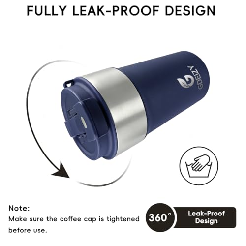 Image of Insulated Travel Coffee Mug, 17oz Stainless Steel Leakproof Flip Straw Cup