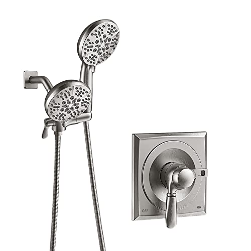 HGN Doppelfunktions-Duscharmatur, Duschset, Verkleidungsset mit 7 Sprühstrahlen, Handbrause und Regenbrause, 2-in-1-Kombination, Duschsystem-Bürste aus Nickel (Ventil im Lieferumfang enthalten) Cover