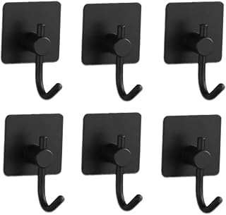 iDocare Adhesive Hook Shower Hook Heavy Duty Traceless Hook, Wall Hook，Door Hanger Adhesive Towel Hooks for Hanging， Robe Clothes Cabinet Closet Sponges Hook for Bathroom Kitchen Pool Hook 6PC(Black)