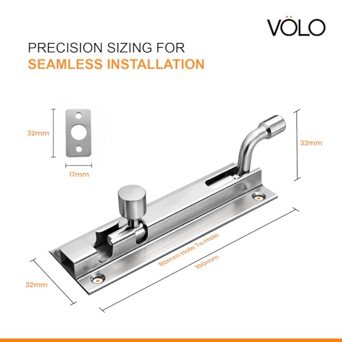 Image of VOLO Pack of 2 | L Shape Marble Stainless Steel Tower Bolt - 4 Inch Door Latch for Main Door, Room, Office and Cabinet (Silver Finish)