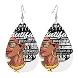 Pendientes de lágrima con estampado afro de melanina, elegantes y hermosos, ligeros, para mujeres y niñas, talla única, Cuero