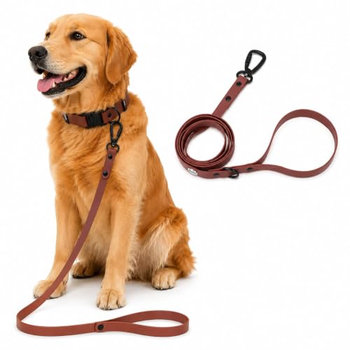 Image of Adil's Biothane Waterproof Dog Collar, Dog Leash & Collar Leash Combo | Heavy Duty TPU Coated Webbing | Adjustable Quick Release Buckle | Odour Resistant (Chestnut, L-22, Leash Only)