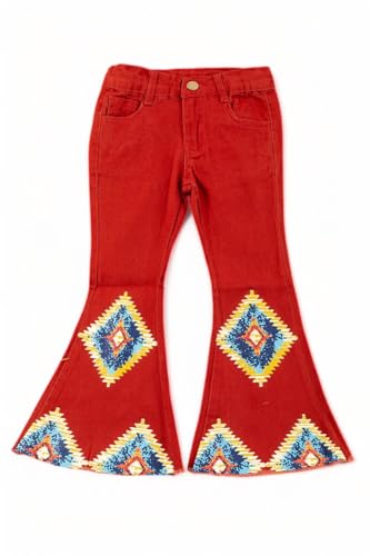 Aztec on Burnt Orange Printed Denim Pants.
