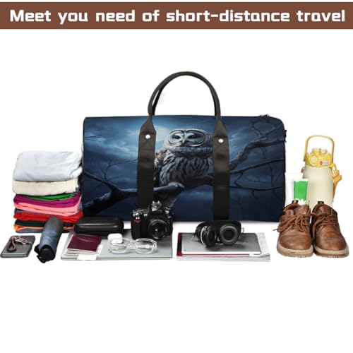 Owl Moon Travel Duffel Bag for Women Men, Halloween Bird Sport Tote Gym Bag Foldable Weekender Overnight Bag Waterproof Carry On Luggage Bag4