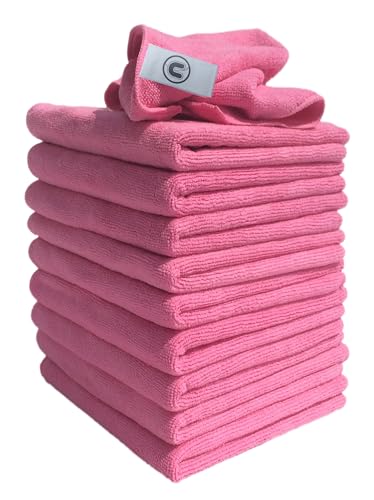 Chiffons En Microfibre Rose Housewares Pour Ménage - Lot De 10 - 40x40 Cm | Torchon Cuisine Microfibre | Voiture Et Vitres | Serviettes Absorbantes | Chiffons...