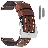 Leather Watch Bands for Men,Vintage Crazy Horse Leather & Vegetable Tanned Leather & Oil Waxed Leather Thick Watch Bands 20mm 22mm 24mm 26mm