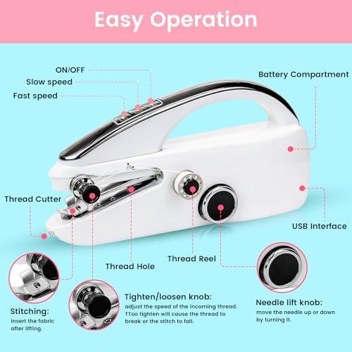 Mini Sewing Machine, Professional Portable & Handheld Sewing Machine for Beginners & Adults, Dual Speed & Dual Power for Clothes, Jeans, DIY Crafts - 4